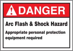 ANSI Danger Arc Flash Protection Label: Arc Flash & Shock Hazard - Appropriate Personal Protection Equipment Required