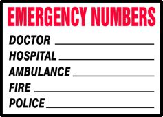 Safety Label: Emergency Numbers