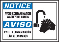 Bilingual OSHA Notice Safety Label: Avoid Contamination - Wash Your Hands