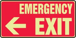 Glow-In-The-Dark Safety Sign: Emergency Exit (Left Arrow 7" x 14")