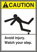 ANSI Caution Safety Label: Avoid Injury - Watch Your Step